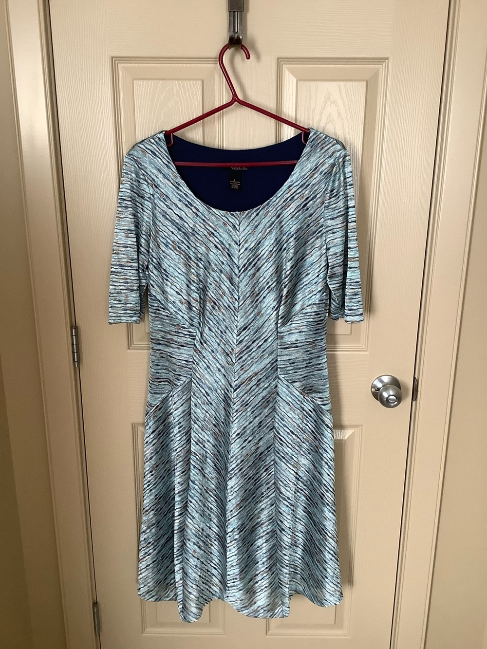 Robbie Bee Blue Multicolor Scoop Neck Midi Dress